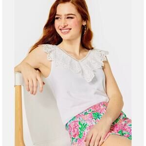 Lilly Pulitzer Plaza Blouse Top Women's Size Medium Eyelet Embroidered Ruffle Co